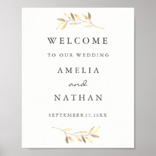 Welcome Garden Wedding Sign Golden Leaf