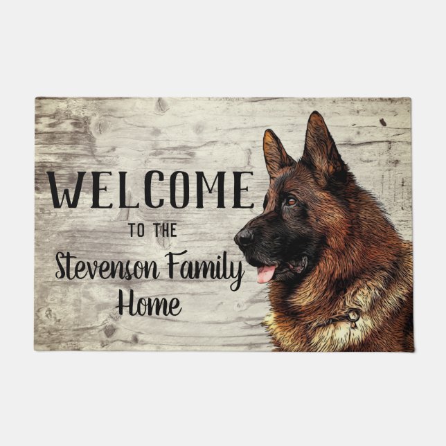 Welcome German Shepherd Family Name Home Dog Doormat (Front)