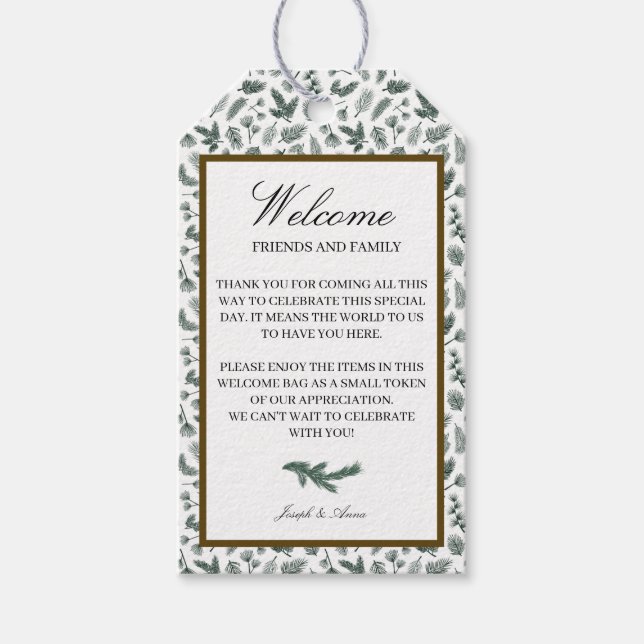 Welcome Gift Bag Tag in Pine (Front)