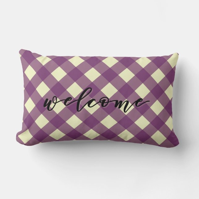 WELCOME GINGHAM LUMBAR PILLOW (Front)