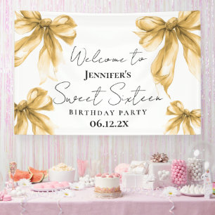 Welcome Gold Bow Coquette Script Sweet 16 Banner