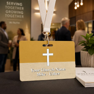 Welcome Gold White Christian Church Usher Badge