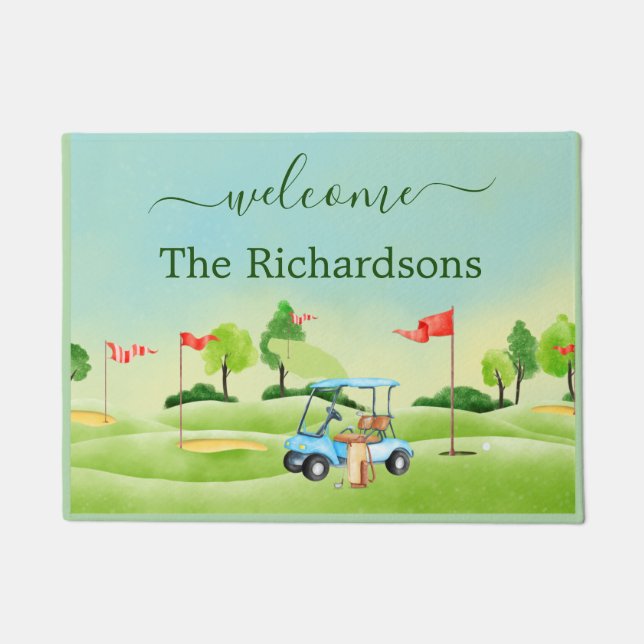 Welcome Golf Course Cart Family Name    Doormat (Front)