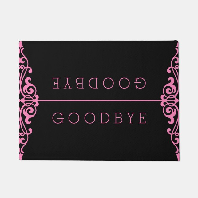 Welcome Goodbye Pink Vintage Swirly Frame Doormat (Front)