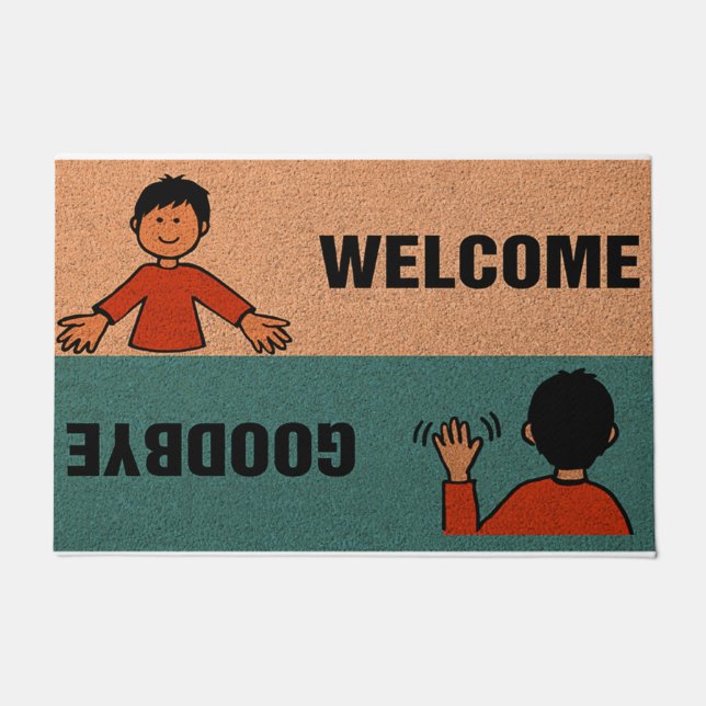 Welcome Goodbye Rug, Cute Boy  Doormat (Front)