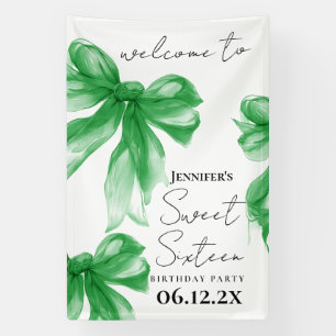 Welcome Green Bow Coquette Script Sweet 16 Banner
