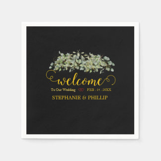 Welcome Green Eucalyptus Foliage Wedding Napkin