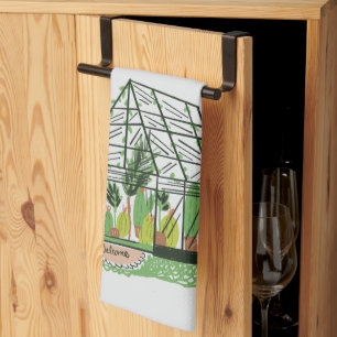Welcome Green House Botanical Cactus Plants Art Kitchen Towel