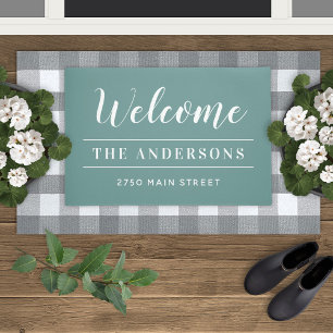 Welcome Green Personalized Family Name Doormat