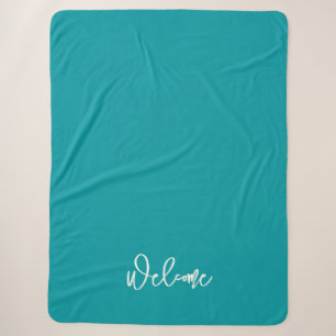 Welcome Guest Blue Green Sherpa Blanket