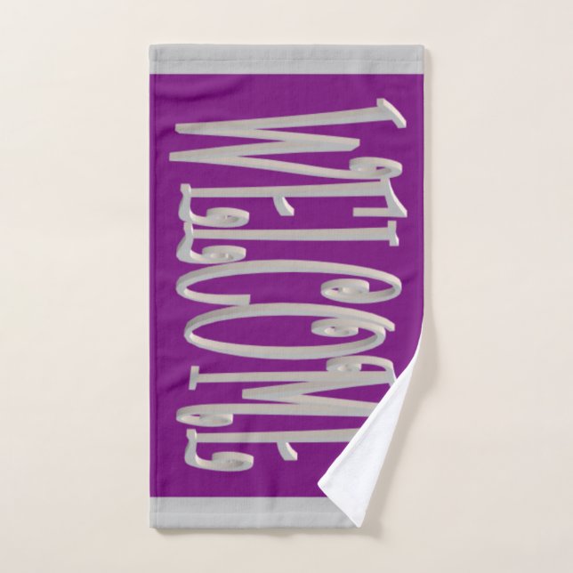 Welcome guest design colours grey purple hand towel (Hand Towel)