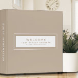 Welcome | Guest Information | Beige White Binder<br><div class="desc">Modern guest information binder features a minimal design in a neutral beige and white colour palette. "Welcome" and custom address and guest information subject presented in simple font in a white window with a coordinating frame. Shown with a custom welcome message, address and guest information and on the front in...</div>