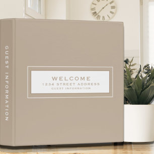 Welcome Guest Information Beige White Binder