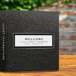 Welcome | Guest Information | Black Faux Leather Binder<br><div class="desc">Modern guest information binder features a minimal design in a classic black and white colour palette. "Welcome" and custom address and guest information subject presented in simple font in a white window with a coordinating frame. Shown with a custom welcome message, address and guest information and on the front in...</div>