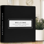 Welcome | Guest Information | Black & White Binder<br><div class="desc">Modern guest information binder features a minimal design in a classic black and white color palette. "Welcome" and custom address and guest information subject presented in simple font in a white window with a coordinating frame. Shown with a custom welcome message, address and guest information and on the front in...</div>