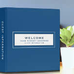 Welcome | Guest Information | Blue & White Binder<br><div class="desc">Modern guest information binder features a minimal design in a stylish blue and white colour palette. "Welcome" and custom address and guest information subject presented in simple font in a white window with a coordinating frame. Shown with a custom welcome message, address and guest information and on the front in...</div>