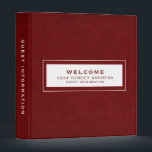 Welcome | Guest Information | Burgundy Red Binder<br><div class="desc">Modern guest information binder features a minimal design in a burgundy red colour palette. "Welcome" and custom address and guest information subject presented in simple font in a white window with a coordinating frame. Shown with a custom welcome message, address and guest information and on the front in modern typography,...</div>