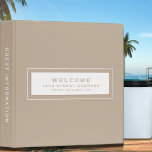 Welcome Guest Information Guide Book Beige Binder<br><div class="desc">Modern guest information binder features a minimal design in a neutral beige and white colour palette. "Welcome" and custom address and guest information subject presented in simple font in a white window with a coordinating frame. Shown with a custom welcome message, address and guest information and on the front in...</div>