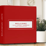 Welcome Guest Information Red Binder<br><div class="desc">Modern guest information binder features a minimal design in a red colour palette. "Welcome" and custom address and guest information subject presented in simple font in a white window with a coordinating frame. Shown with a custom welcome message, address and guest information and on the front in modern typography, this...</div>