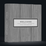 Welcome | Guest Information | Wood Plank Binder<br><div class="desc">Modern guest information binder features a minimal design. "Welcome" and custom address and guest information subject presented in simple font in a white window with a coordinating frame on a stylish grey wood plank background. Shown with a custom welcome message, address and guest information and on the front in modern...</div>