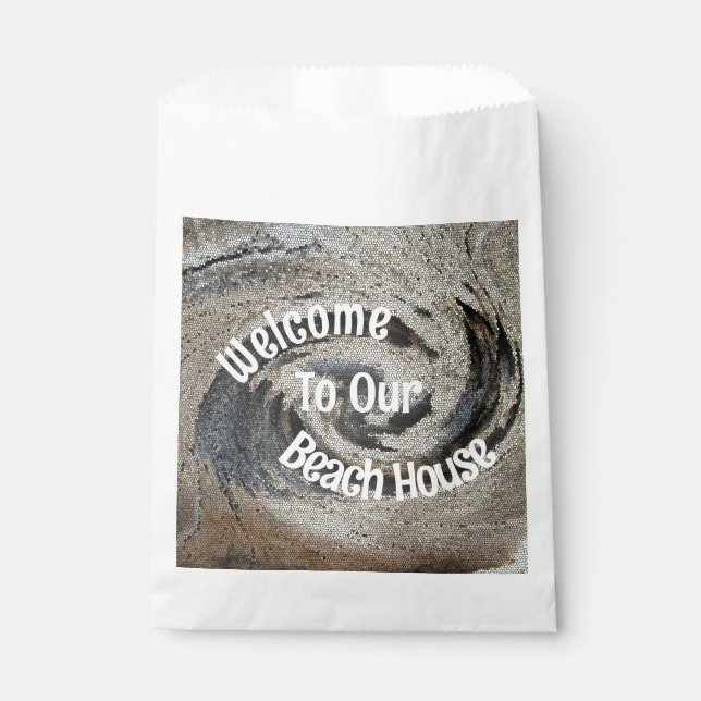 Welcome Guest Rustic Brown Mosaic Beach House Favour Bag (Front)