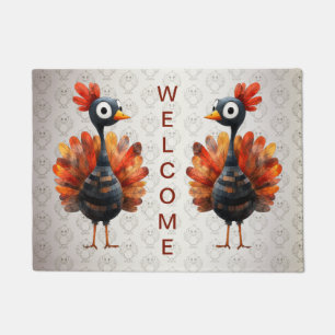 Welcome Happy Thanksgiving Colourful Baby Turkey Doormat