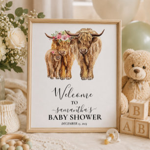 Welcome Highland Cow Couples Baby Shower Poster