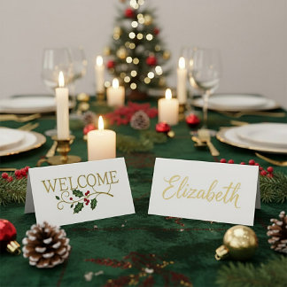 Welcome holly christmas guest place card