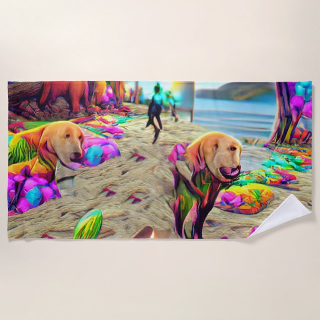 Welcome Home Beach Family Labrador Retriever Dog Beach Towel (Front)