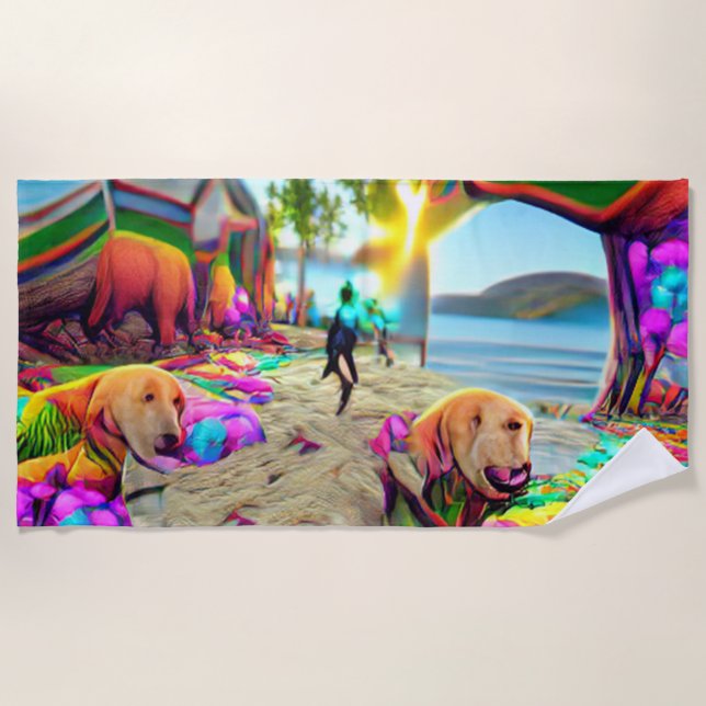 Welcome Home Beach Family Labrador Retriever Dog Beach Towel (Front)