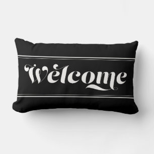 Welcome Home Black & White Script Chic Calligraphy Lumbar Pillow