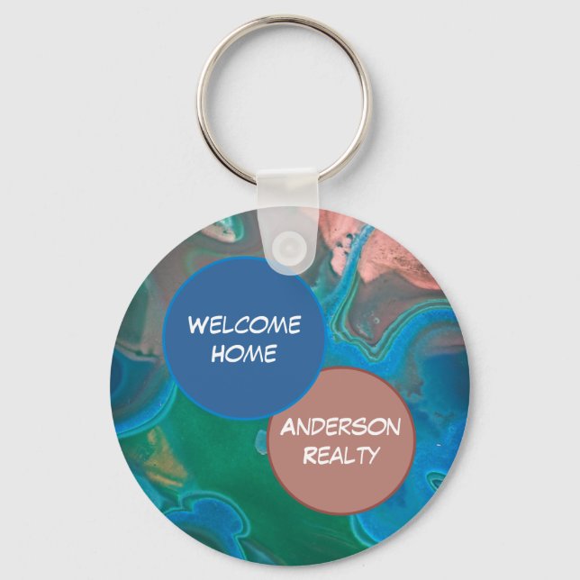 Welcome Home Blue Gemstone Realty Business Promo Keychain (Front)