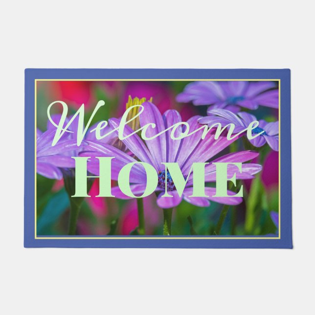 Welcome Home Bornholm Marguerite Green Purple pink Doormat (Front)