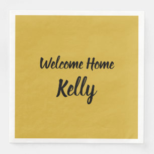 Welcome Home Brush Brushstroke Script Gold Napkin