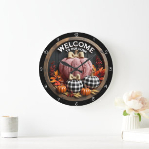 Welcome Home Cozy Autumn Pumpkins Large Clock