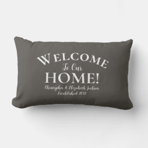 Welcome Home Custom Elegant Calligraphy Chic Brown Lumbar Pillow