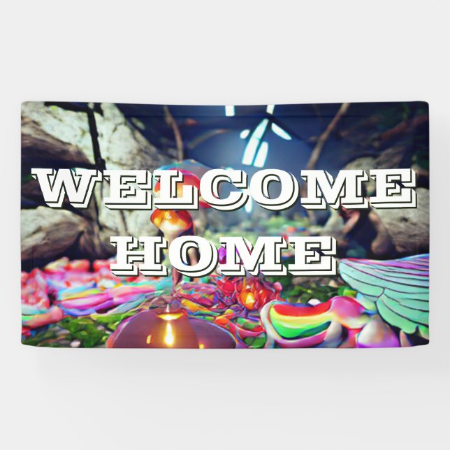 Welcome Home custom Mushrooms and Fairies Banner (Horizontal)