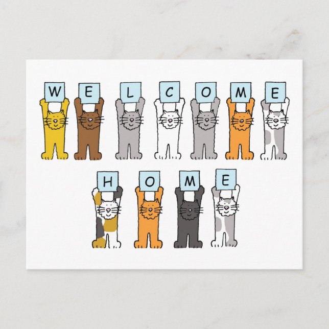 Welcome Home Cute Cartoon Cats Postcard (Front)