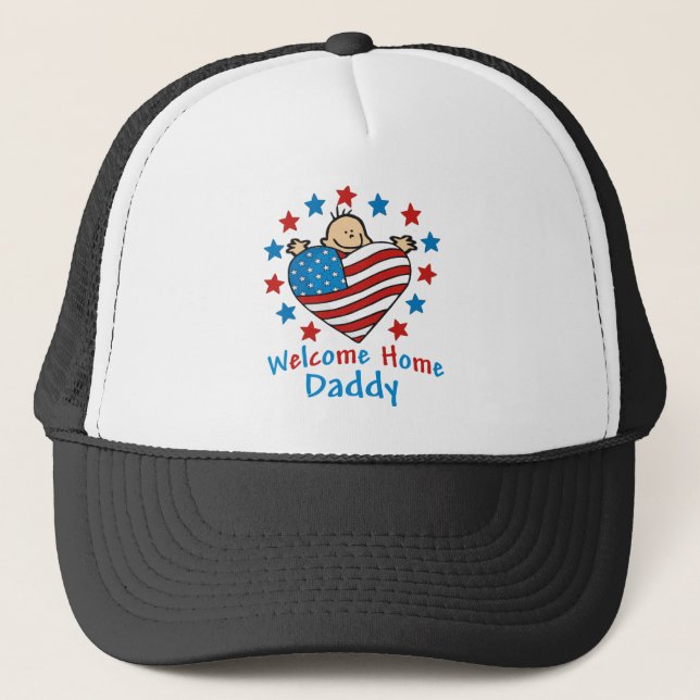Welcome Home Daddy Baby Heart Trucker Hat (Front)