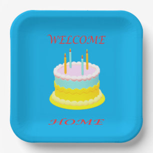 Welcome home deep marine blue with a cake paper plate