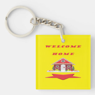 WELCOME HOME DESIGN BRIGHT RED AND HAPPY KEYCHAIN