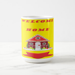 Welcome home design bright yellow and red picture  coffee mug