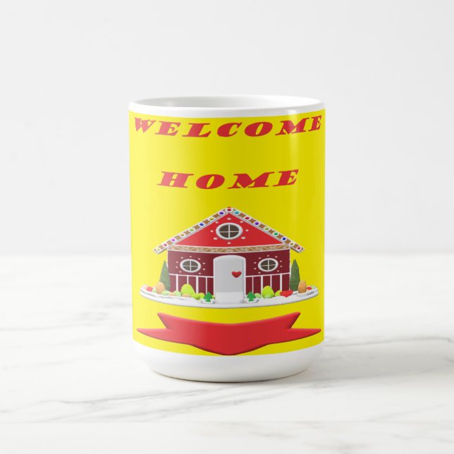 Welcome home design bright yellow and red picture  coffee mug (Center)