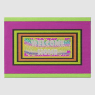 welcome home design purple green red bordered  lat tissue paper