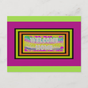 welcome home design purple green red bordered     postcard