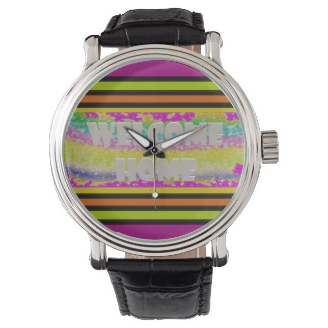 welcome home design purple green red bordered  tri watch (Front)