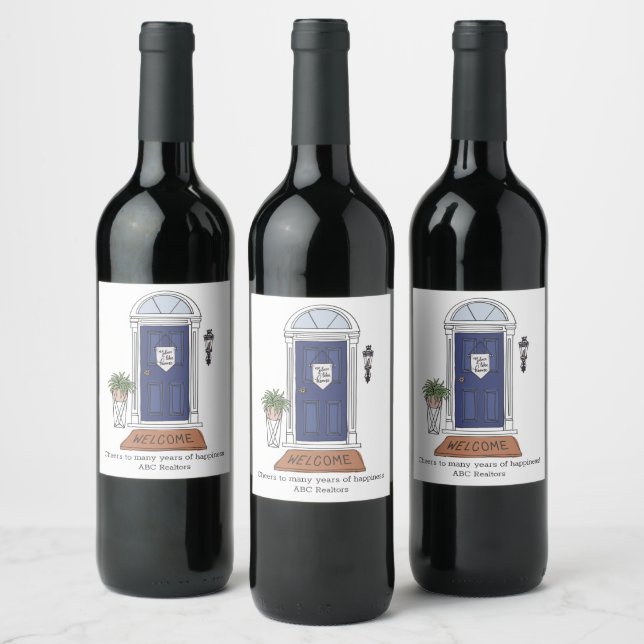 Welcome Home Door Custom Real Estate Wine Label (Bottles)
