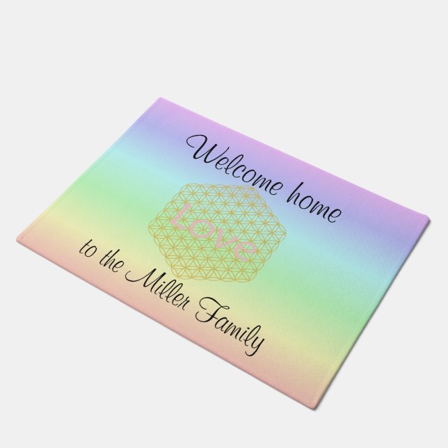 Welcome Home flower of life love Doormat (Angled)