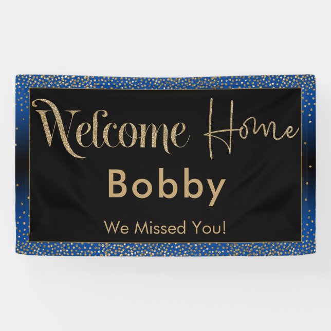 Welcome Home Gold Confetti, Bright Blue Banner (Horizontal)