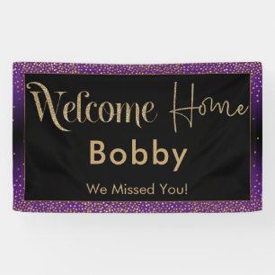 Welcome Home Gold Confetti, Bright Purple Banner